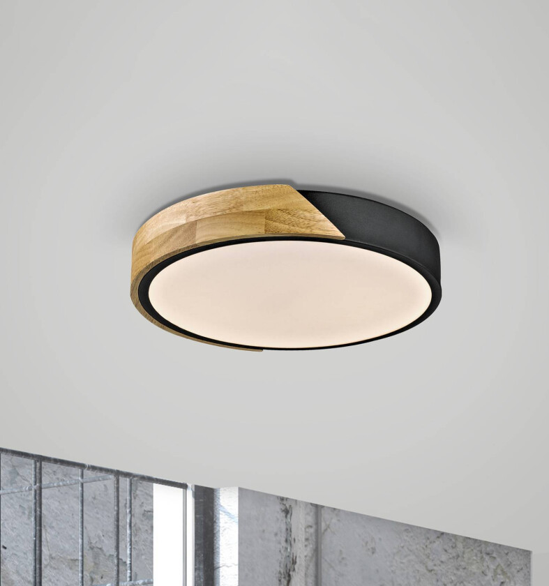 Bila LED taklampe, svart, Ø 32 cm, tre