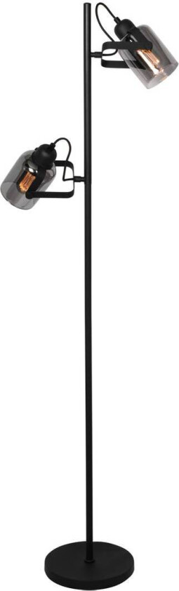 Gulvlampe Fumoso, 2-lys, høyde 143 cm, svart/røykgrå