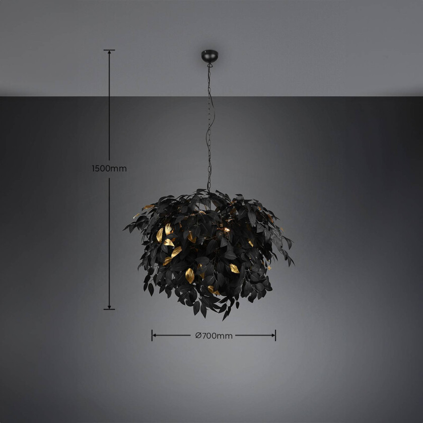 Leavy pendellampe, svart/gull, Ø 70 cm, plast