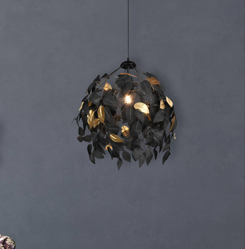 Leavy pendellampe, svart/gull, Ø 38 cm, plast