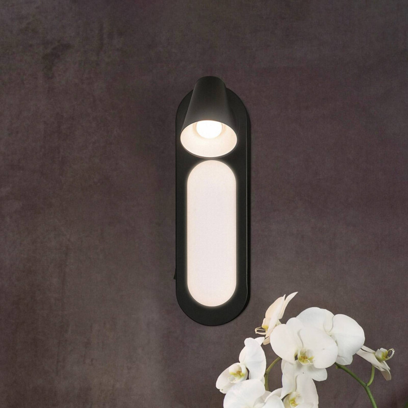 LED-vegglampe Neptune, 1 spot, bryter, svart