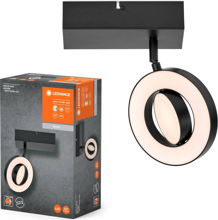 Saturn CCT LED-veggspotlight, bryter, svart