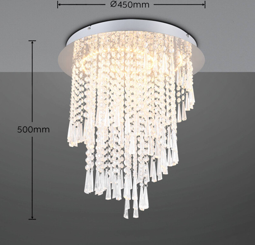 LED-taklampe Pomp, Ø 45 cm, krom, akryl/metall, CCT