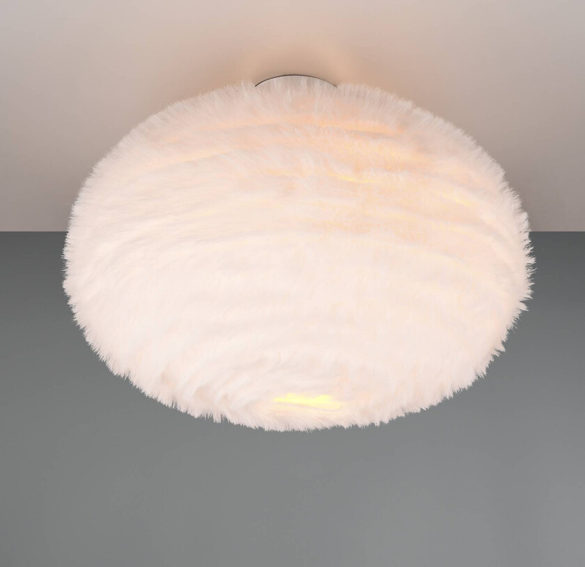 Pelsaktig taklampe, Ø 50 cm, sandfarget, syntetisk plysj