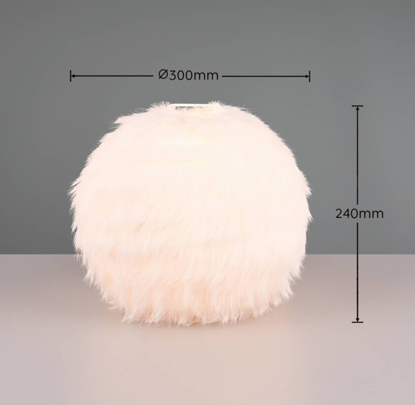 Pelsete bordlampe, høyde 24 cm, sandfarget, syntetisk plysj