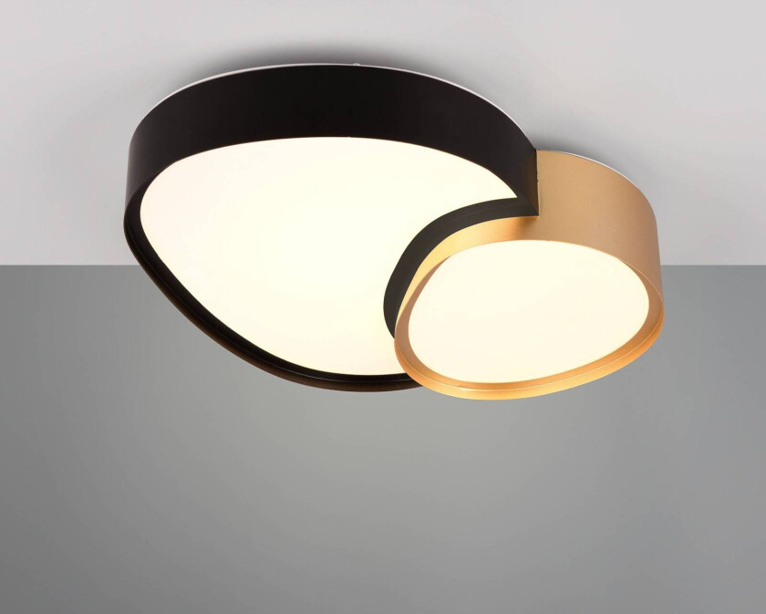 LED-taklampe Rise, svart-gull, 43 x 36 cm, CCT, dimbar