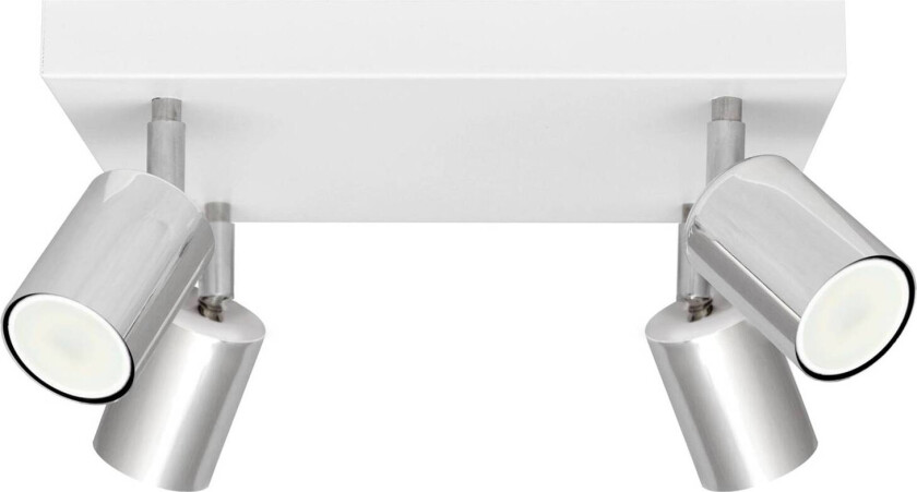 Taklampe Tune II, hvit/krom, metall, 4-lys, firkantet