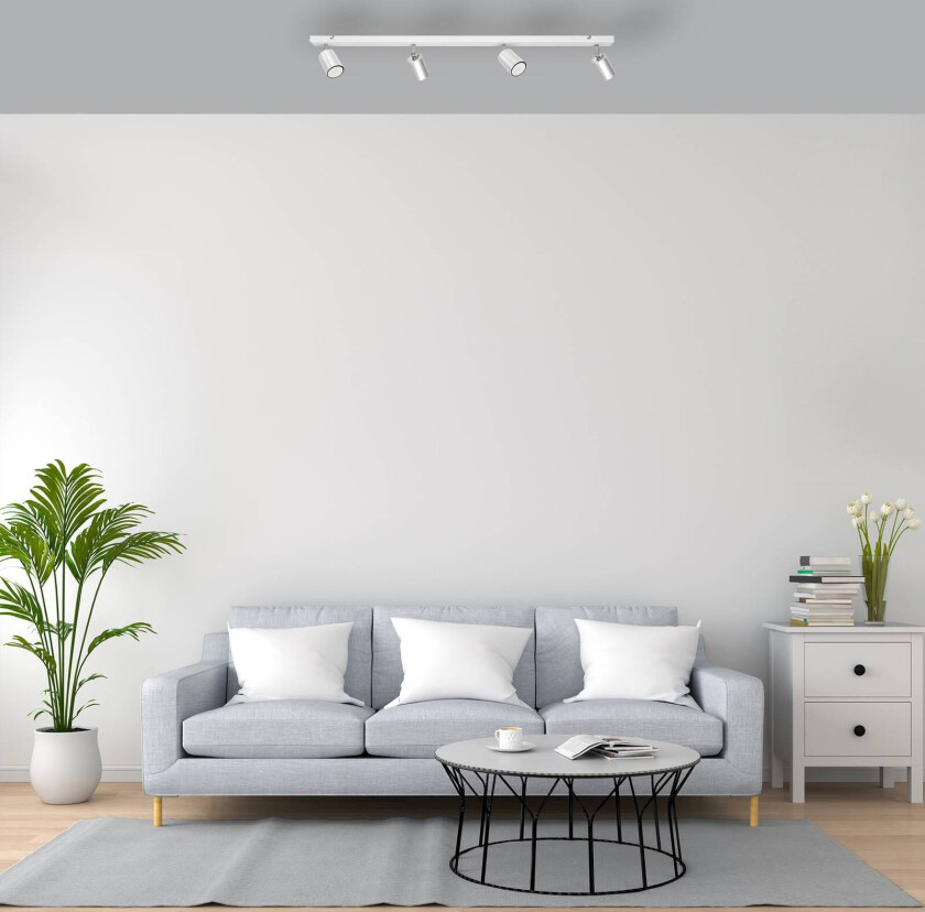 Taklampe Tune II, hvit/krom, metall, 4-lys, langstrakt