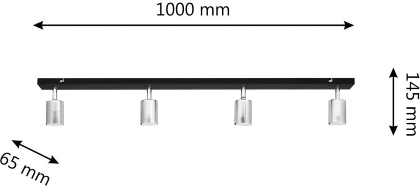 Taklampe Tune II, svart/krom, metall, 4-lys, langstrakt