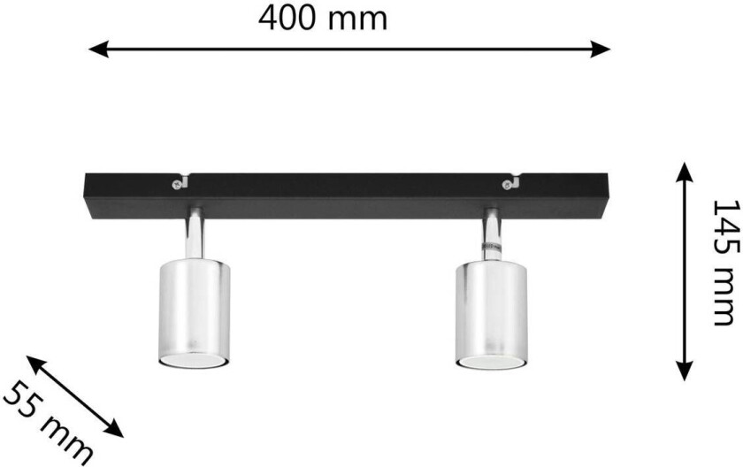 Taklampe Tune II, svart/krom, metall, 2-lys, E27