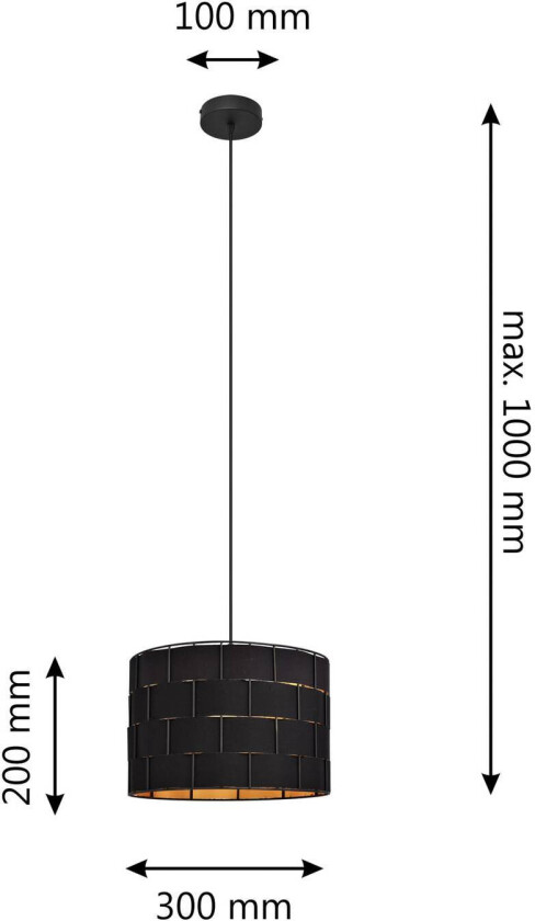 Atlanta pendellampe, svart, Ø 30 cm, tekstil, E27