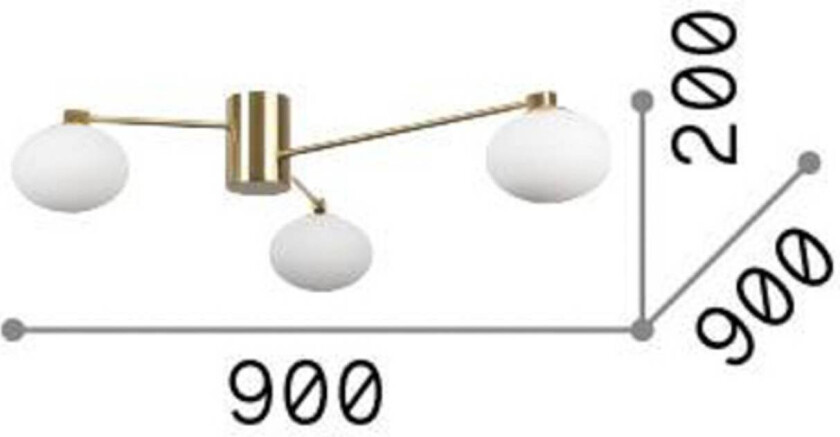 Ideal Lux Hermes taklampe, hvit, 90 cm, 3 lyskilder, glass