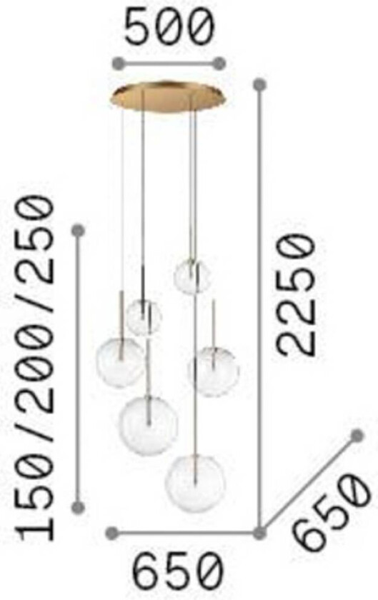 Ideal Lux Equinoxe hengelampe 6 lyskilder messingfarget klart glass