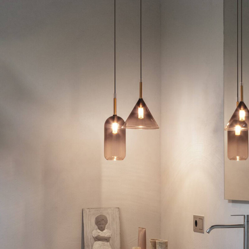 Ideal Lux Empire Cono hengelampe, klart/røykgrått glass