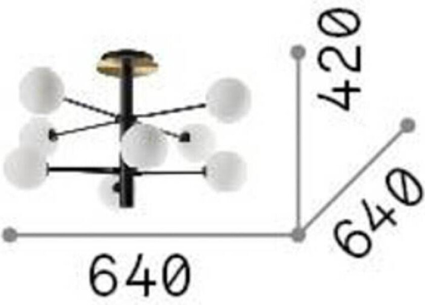 Ideal Lux Cosmopolitan taklampe svart metallglass 8flg.