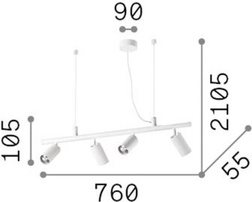 Ideal Lux hengelampe Dynamite 4 lyskilder i messing/sort metall.