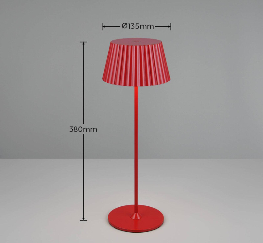 Suarez LED oppladbar bordlampe, rød, høyde 39 cm, metall, dimbar