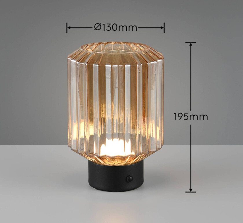 Lord LED-bordlampe, svart/amber, høyde 19,5 cm, glass