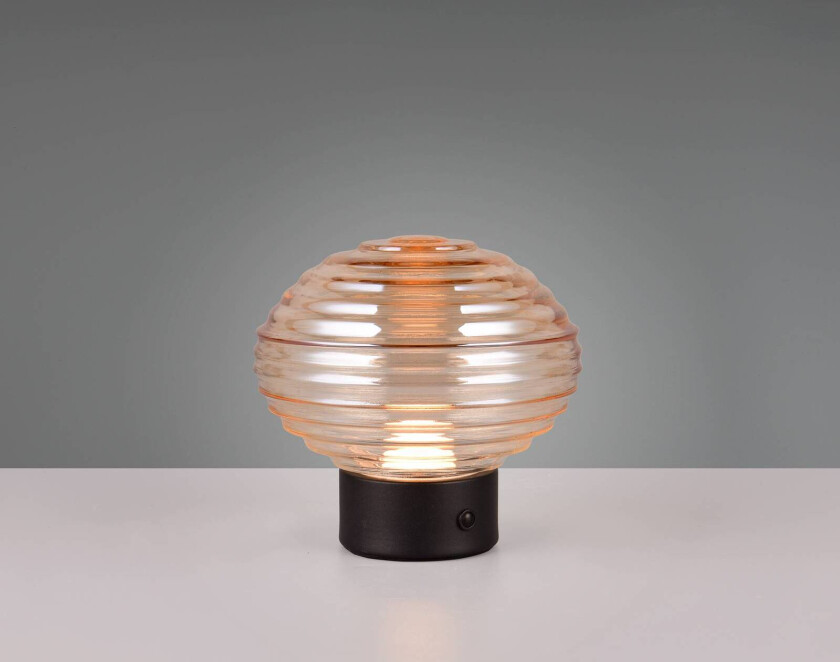 Earl LED oppladbar bordlampe, svart/amber, høyde 14,5 cm, glass