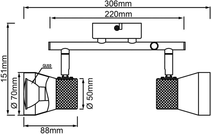 Moka takspotlight, lengde 30 cm, hvit/brun, 2-lys kork
