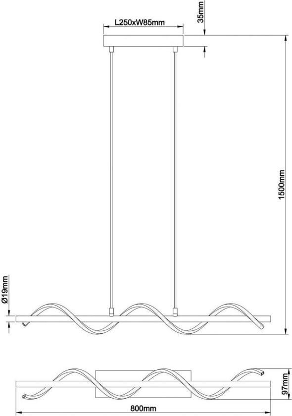 Eunice LED-pendellampe, lengde 80 cm, svart, metall