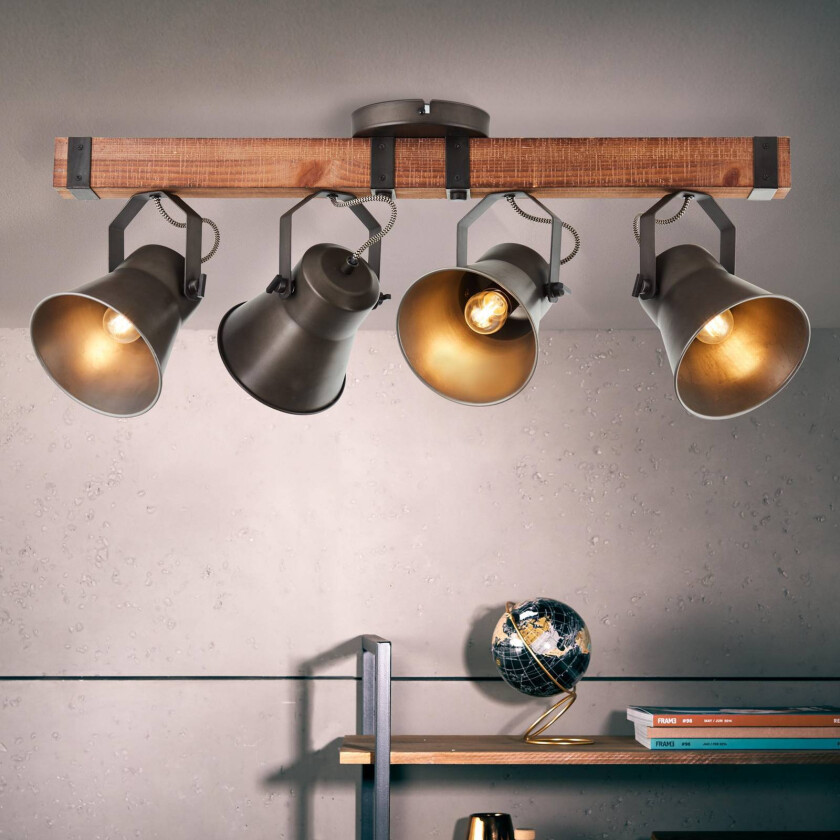 Takspot Decca, lengde 78 cm, svart/tre, 4-lys.