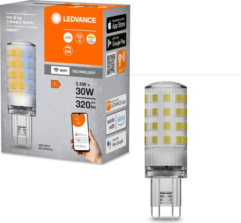 WiFi-LED-lyspære G9, 3,5 W, CCT dimbar