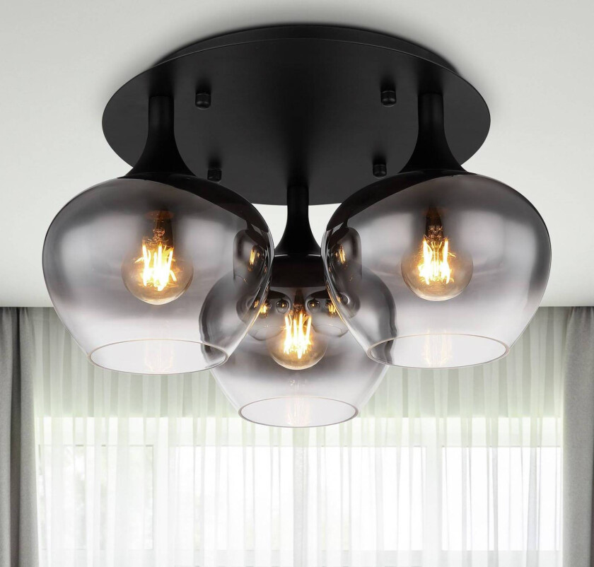 Maxy taklampe, røykgrå, Ø 45 cm, 3 lys, glass