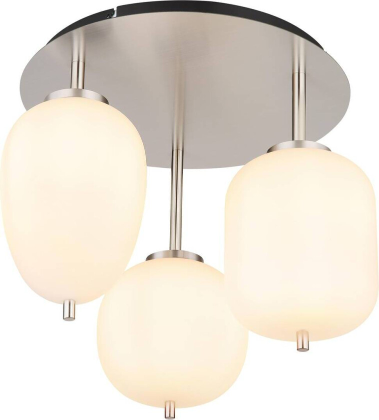 Taklampe Blacky I, nikkel/opal, Ø 46 cm, 3 lys, glass