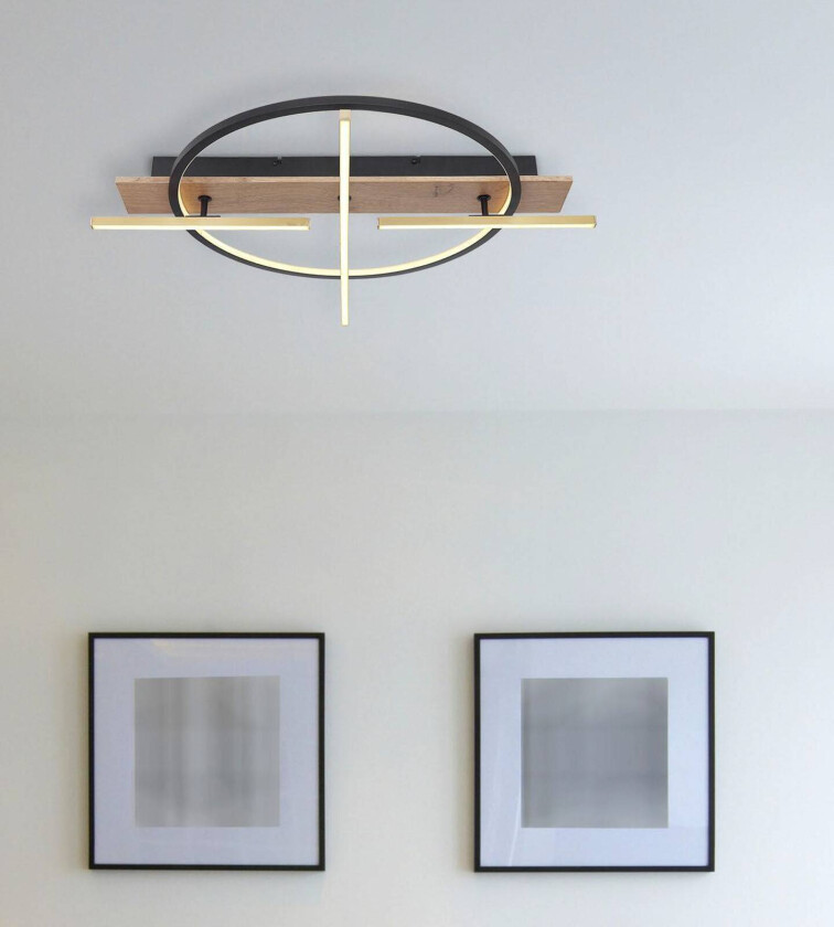 Beatrix LED-taklampe, lengde 44 cm, tre/sort, tre