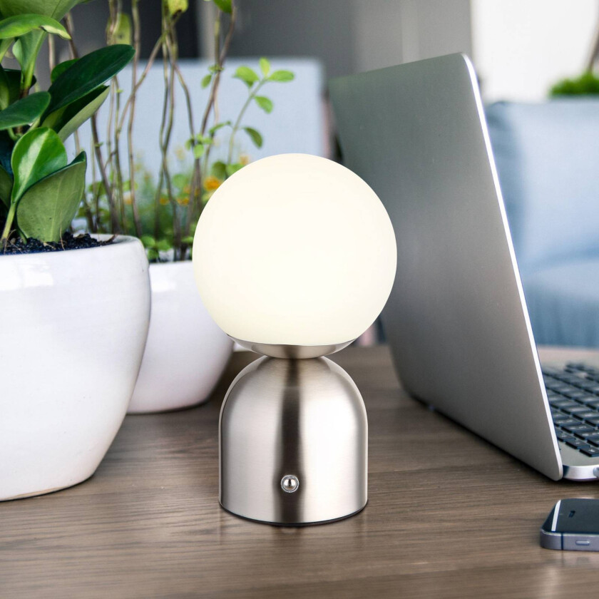 Julsy oppladbar LED-bordlampe, nikkelfarget, høyde 21 cm, CCT