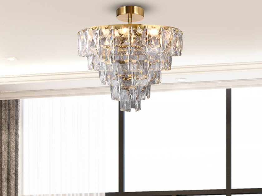 Taklampe Chelsea metall med gullfargede glasskrystaller, Ø 50 cm