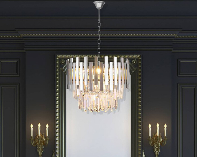 Hengelampe Aspen metall kromfargede glasskrystaller høyde 30 cm