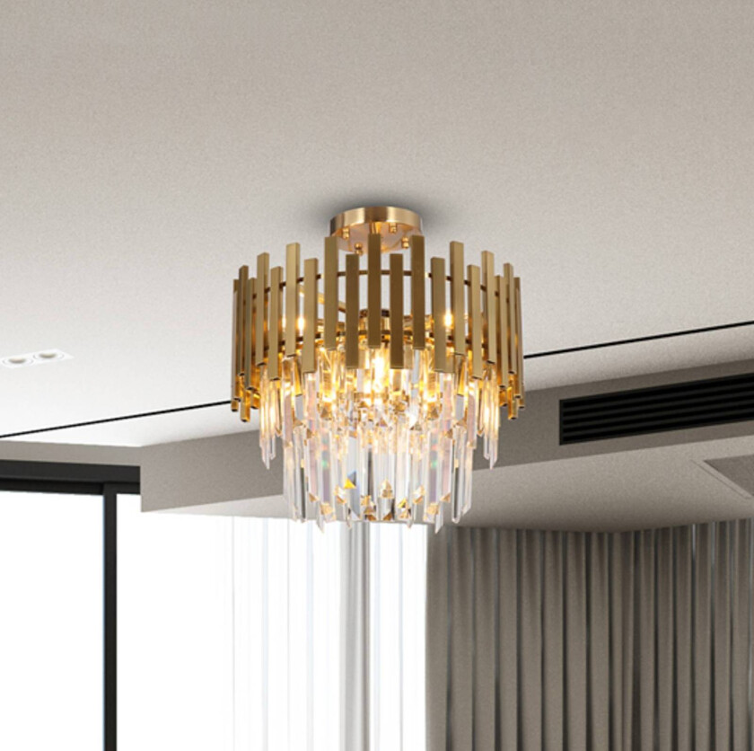 Aspen taklampe, gullfarget metall, glasskrystaller, Ø 45 cm