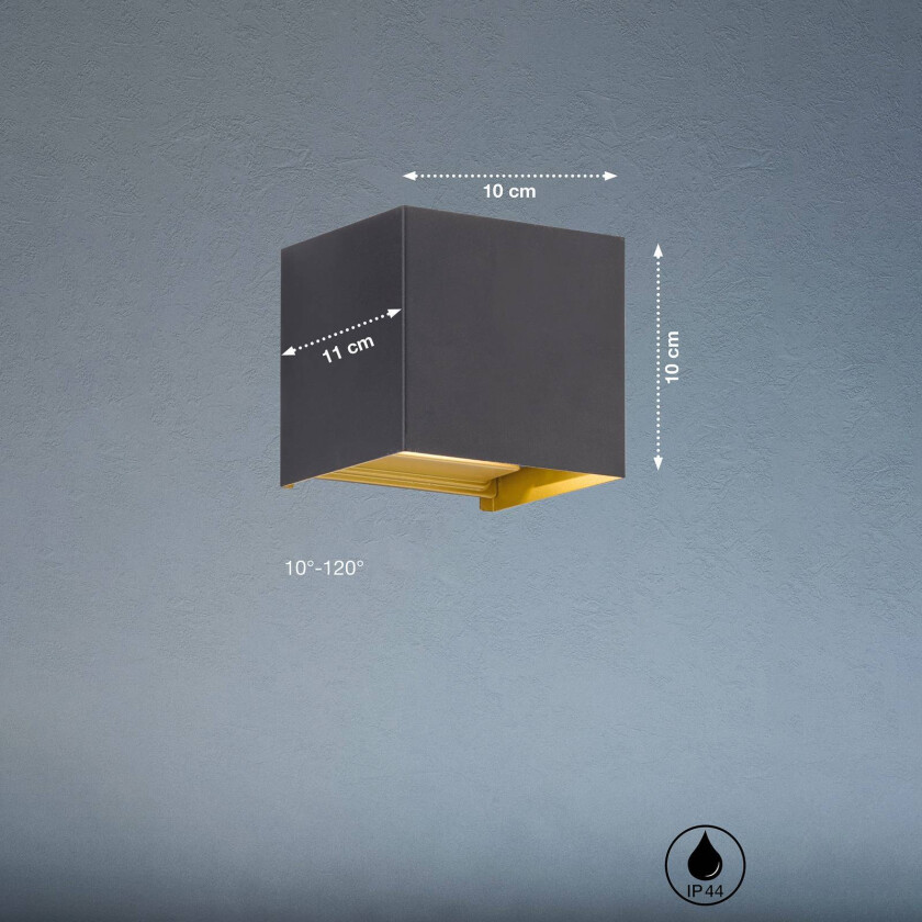 Thore LED utendørs vegglampe, svart/gullfarget, bredde 11 cm