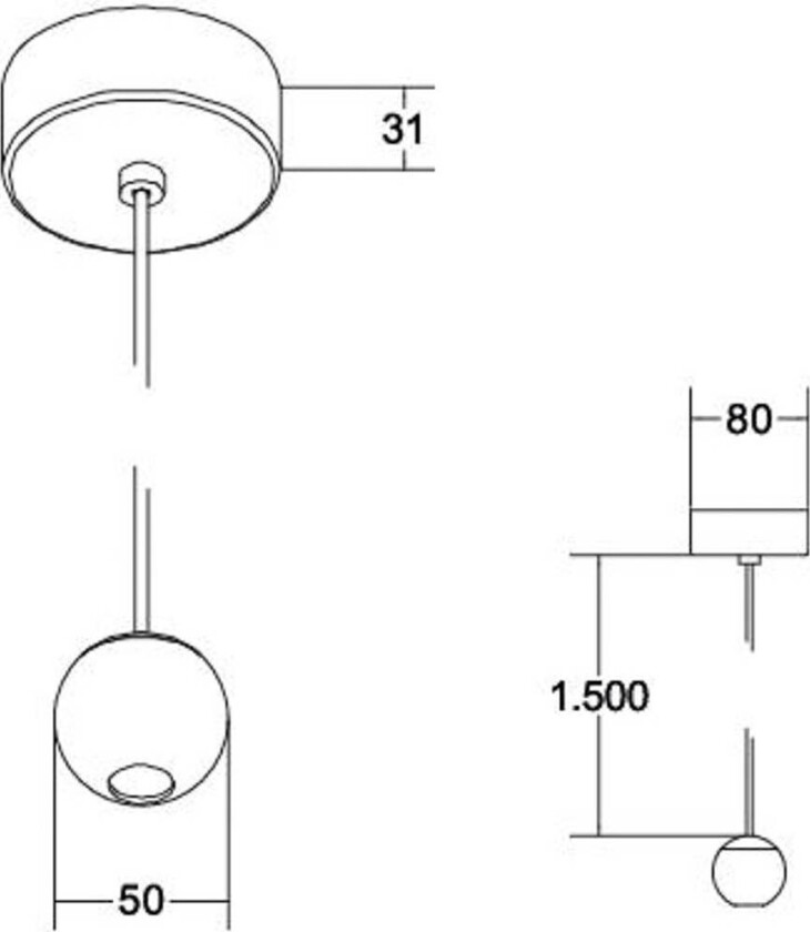 LED-pendel Ball, aluminium, svart/krom