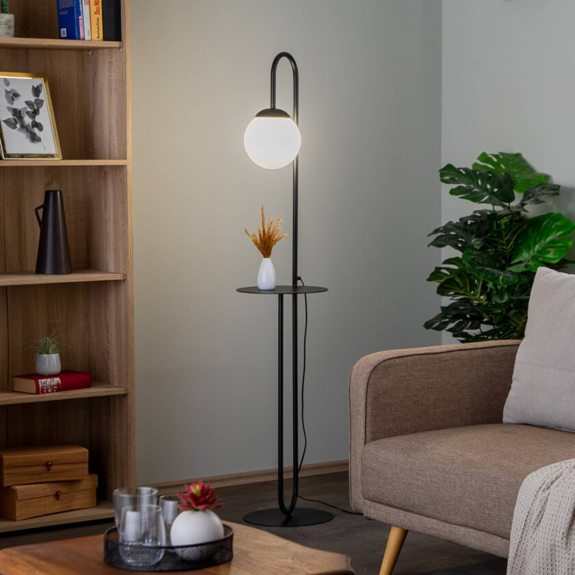 Bari gulvlampe, svart, metall, glass