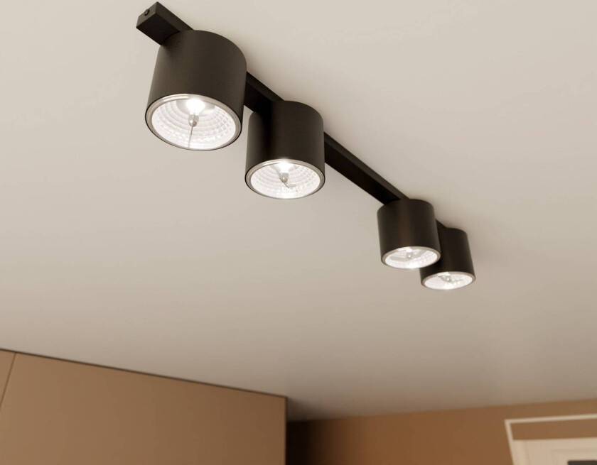 Nano taklampe, svart, 4-lys, metall