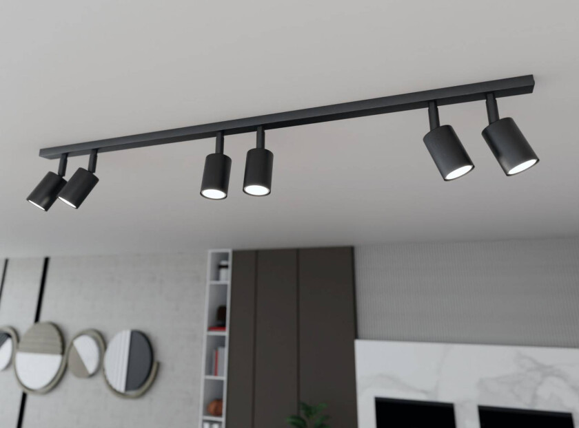 Taklampe Flash, svart, 6 lamper, metall