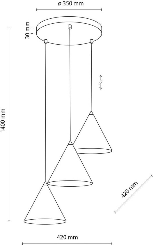 Cono pendellampe, tre lys, rund, Ø 42 cm, hvit