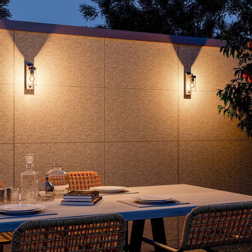 utendørs vegglampe, rustfritt stål, bunnkontakt, svart