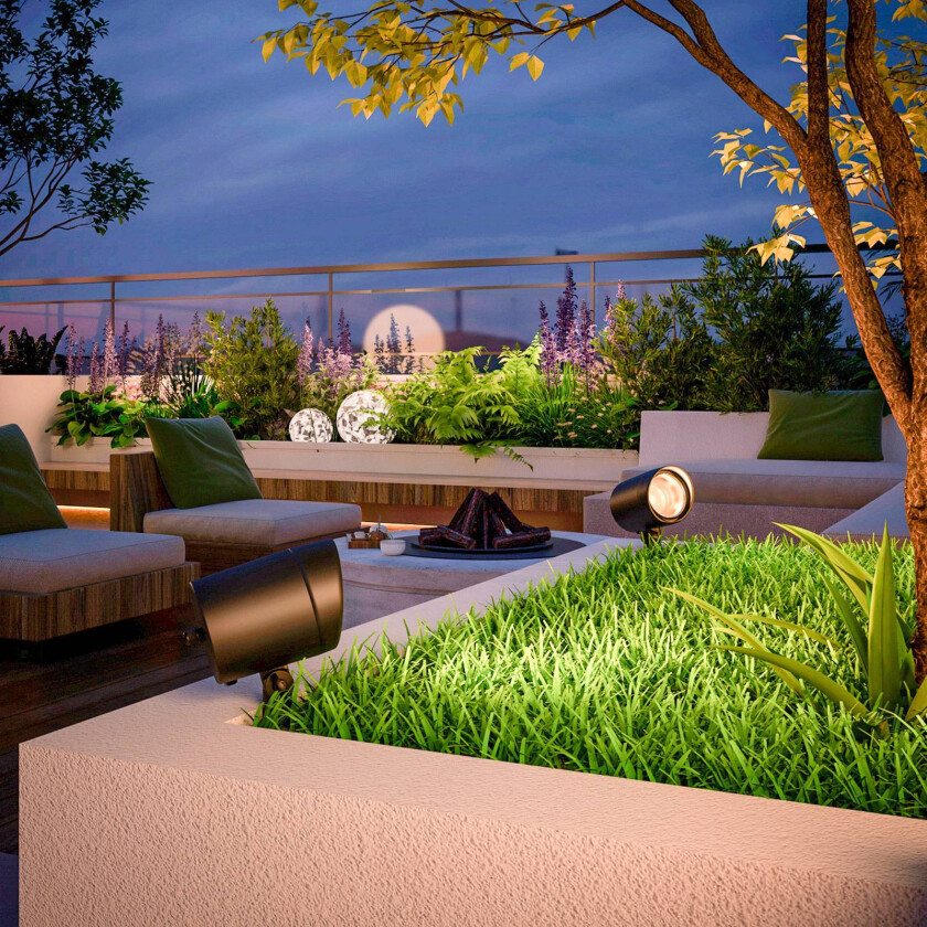 LED-spotlight utendørs, jordspyd, støpsel, svart, 2700 K