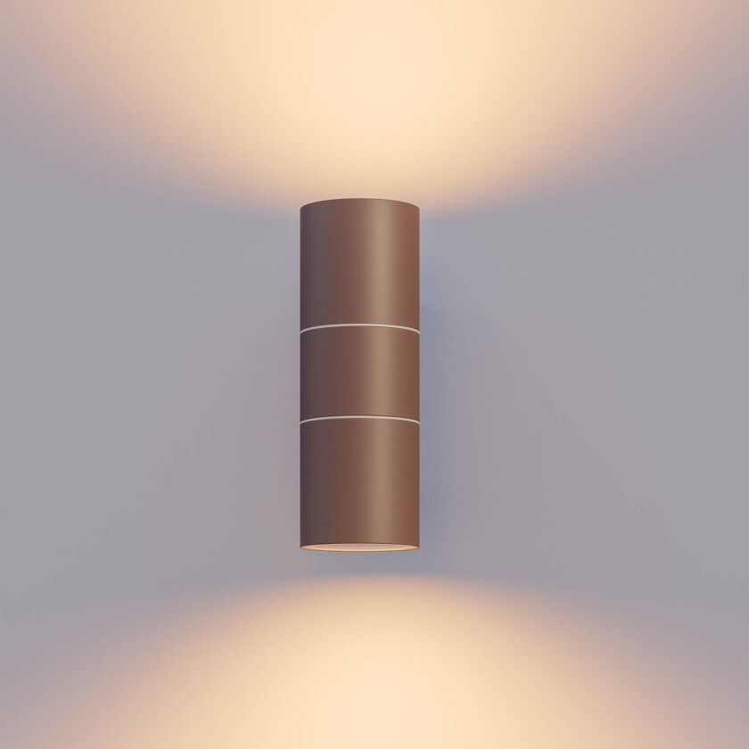 utendørs vegglampe GU10 rustfritt stål opp/ned 17 cm, rustbrun