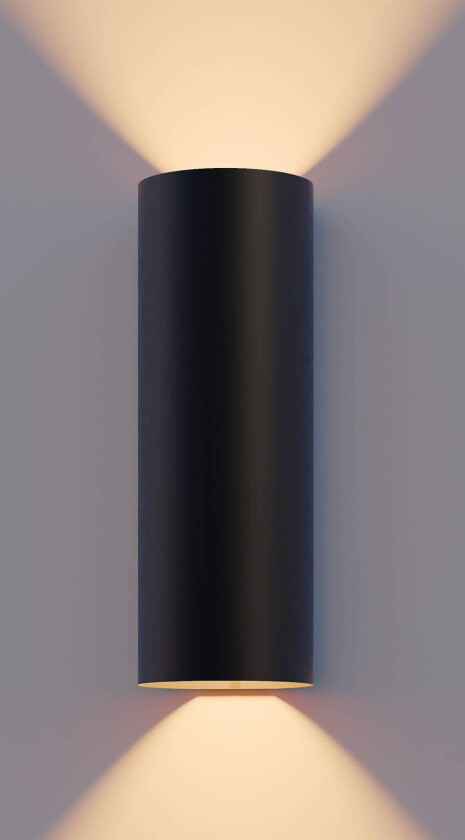 LED utendørs LED-vegglampe Rund, opp/ned, høyde 23 cm, svart