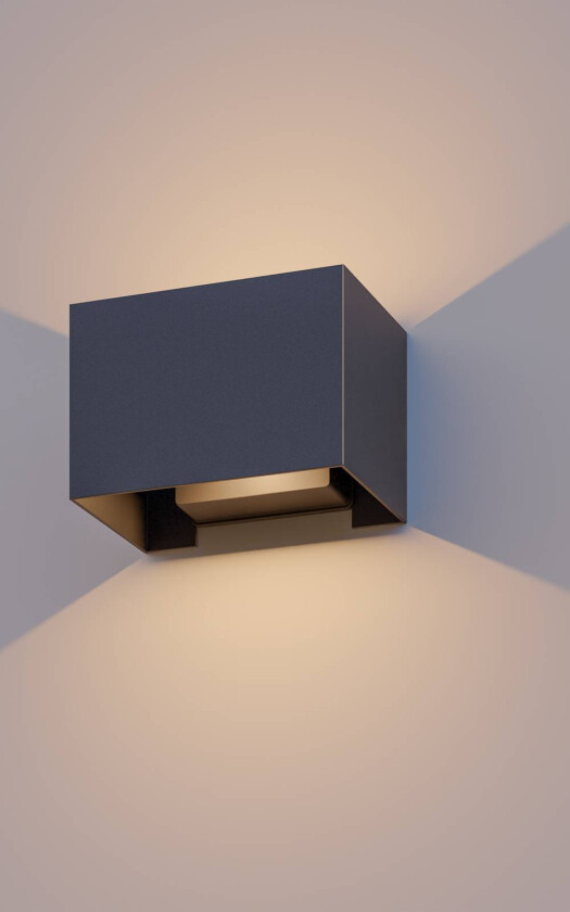 utendørs vegglampe Rektangel opp/ned, høyde 10 cm, svart