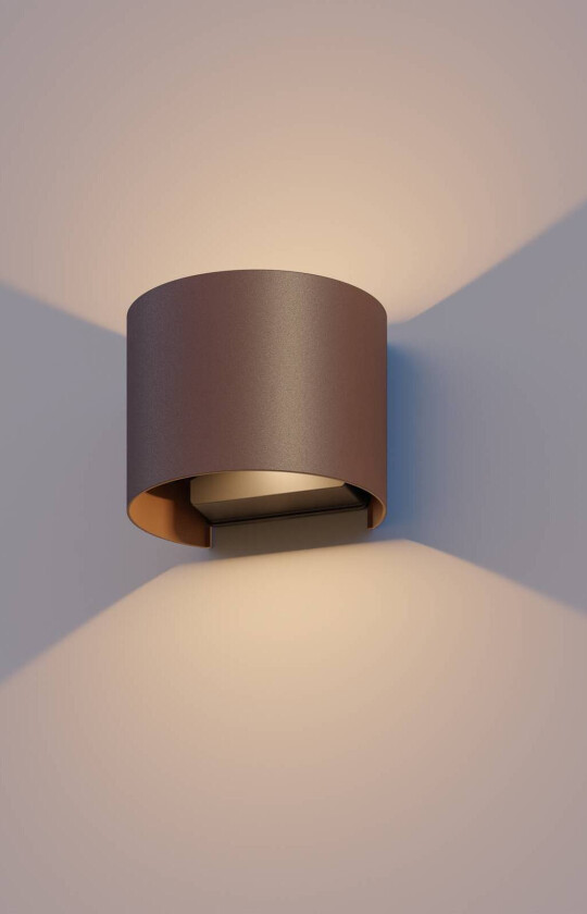 LED utendørs vegglampe oval, opp/ned, høyde 10 cm, rustbrun