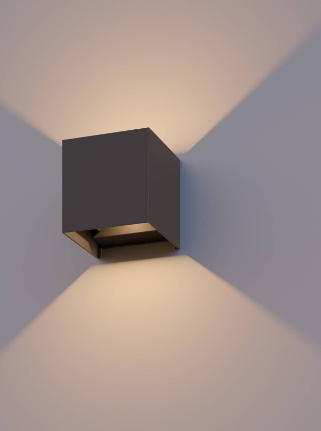 LED utendørs vegglampe Cube, opp/ned, høyde 10 cm, antrasitt
