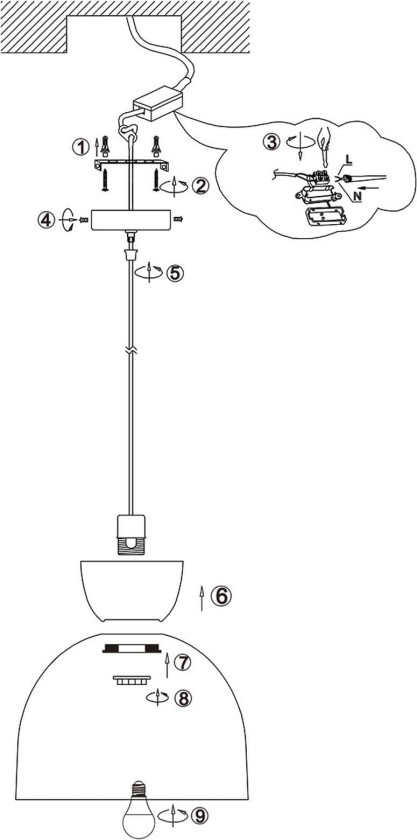 Skandina 3683ZW pendellampe, svart, metall, Ø 36,5 cm
