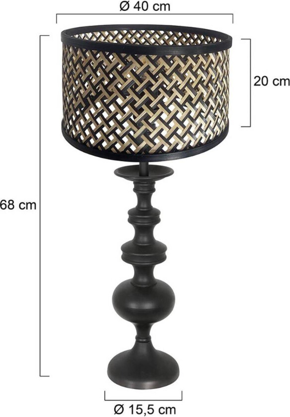 Lyons 3749ZW bordlampe, svart/naturlig flettverk