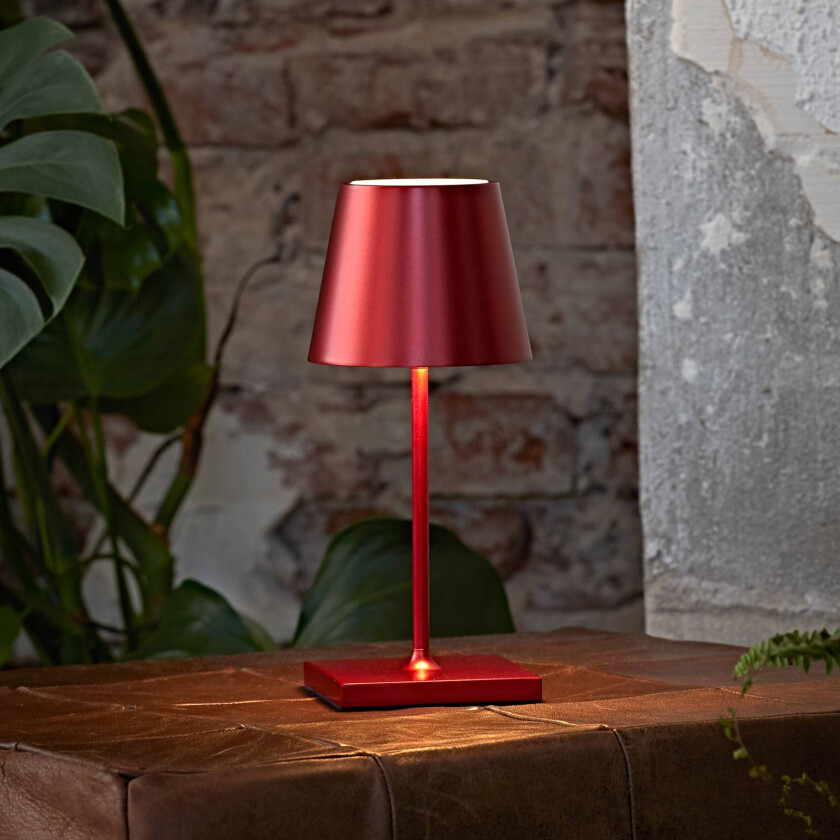 Nuindie mini LED oppladbar bordlampe, Easy Connect, rød, dimbar